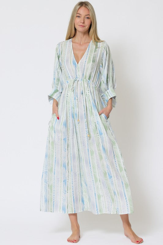 Palm Leaves Caftan Dress Large