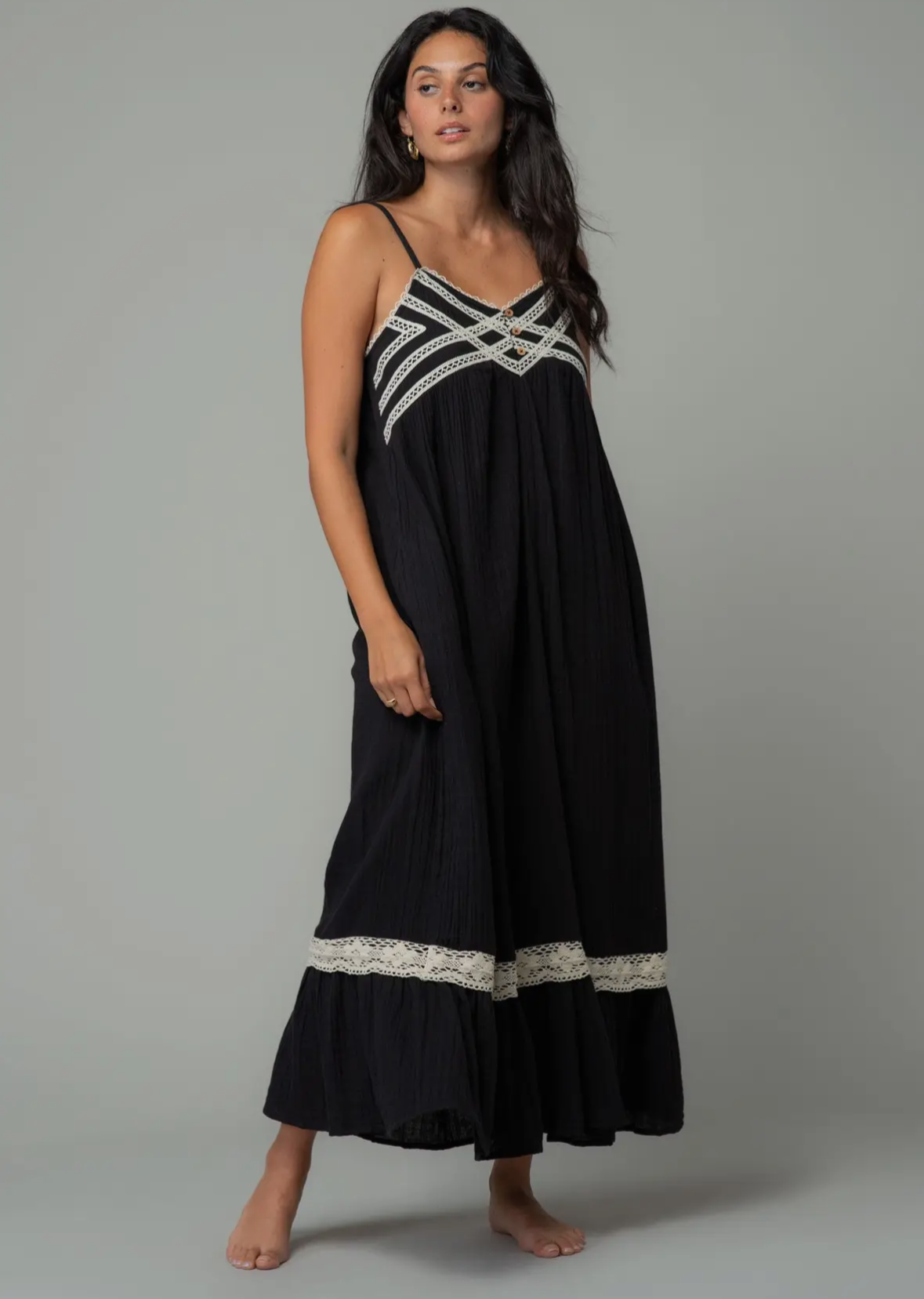 black gauze dress Linda Maxi Dress Black/Natural / M