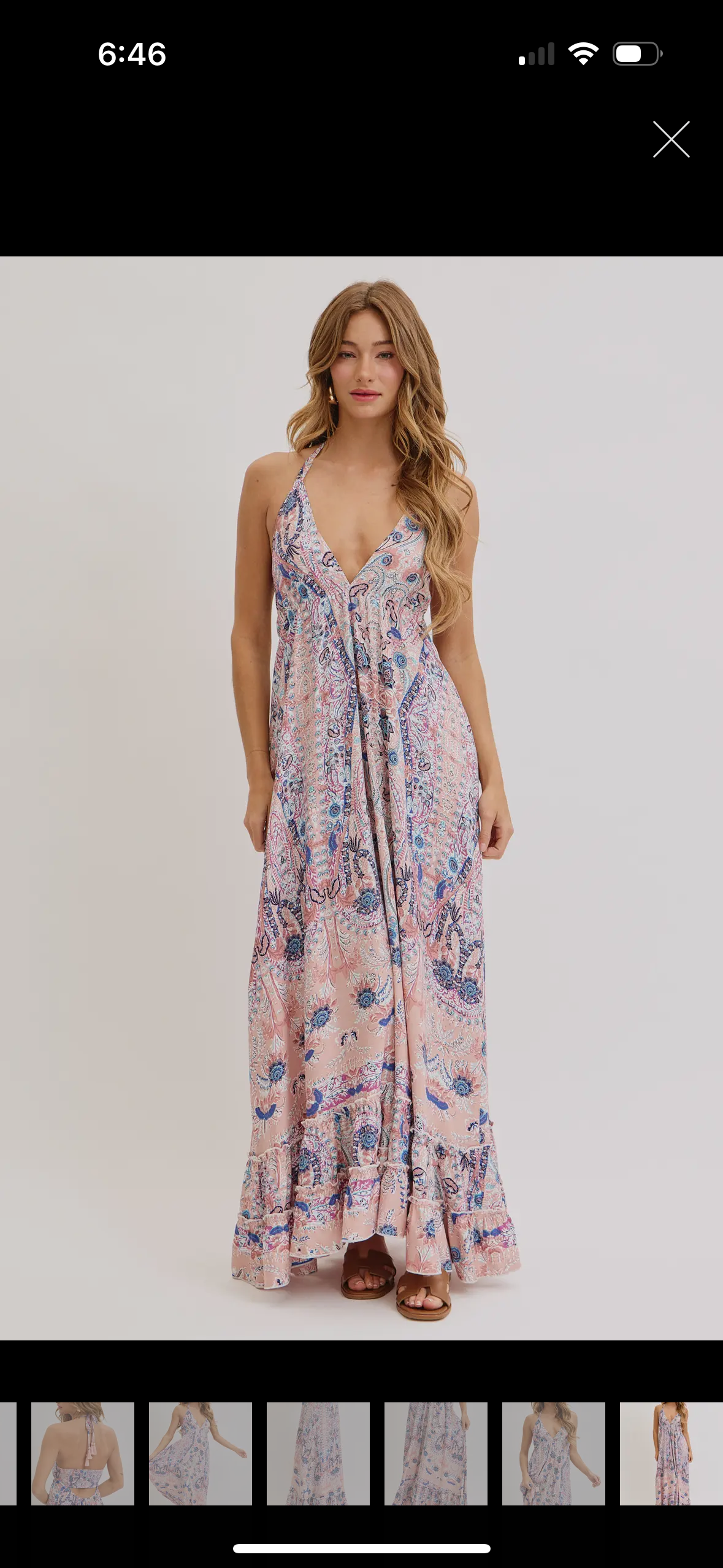 Bohemian Mauve and Blue Floral Halter Maxi Dress