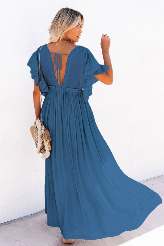 Beach Boho Maxi Dress or Cover-up-Deep Blue Tide