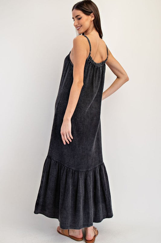 Black Cotton Gauze Maxi Dress