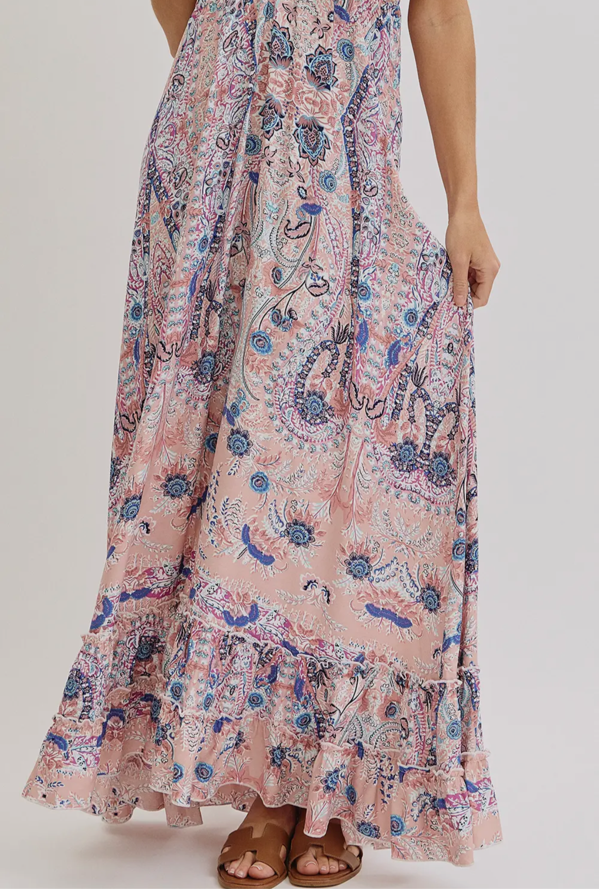 Bohemian Mauve and Blue Floral Halter Maxi Dress