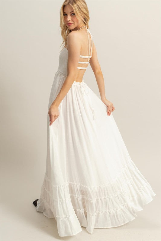 Paradise Smocked Maxi Dress-White