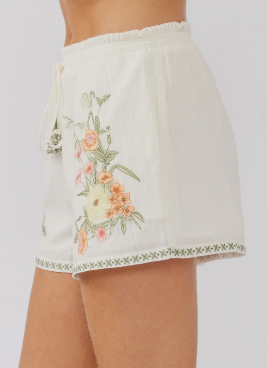 Island Time Embroidered Cotton Floral Shorts Set