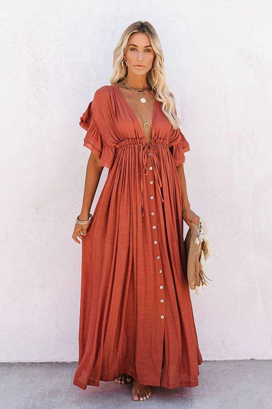 Beach Boho Maxi Dress or Cover-up-Sedona Red