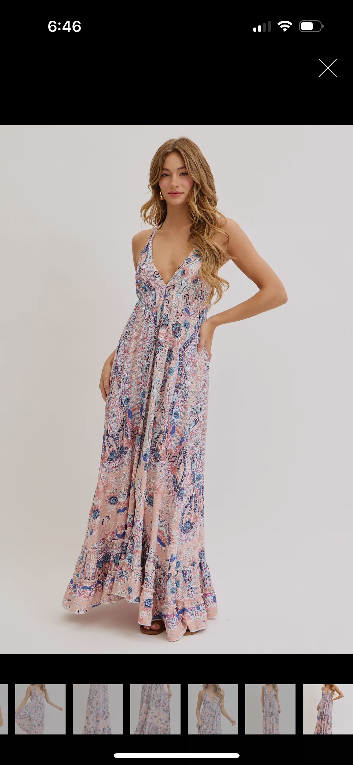 Bohemian Mauve and Blue Floral Halter Maxi Dress