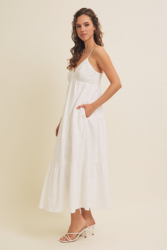 Crochet White Cotton Midi Dress