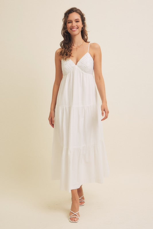 Crochet White Cotton Midi Dress