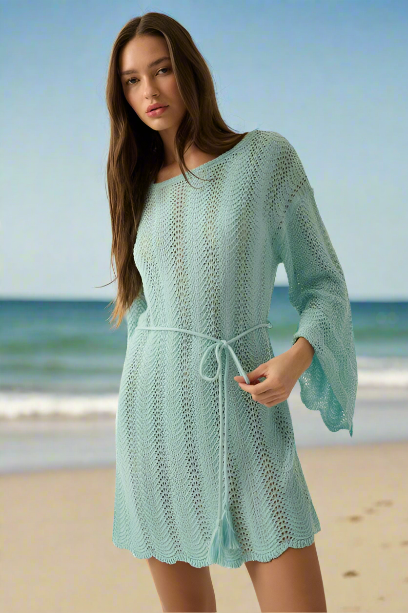 Aqua Blue Crochet Short Dress or Cover-up