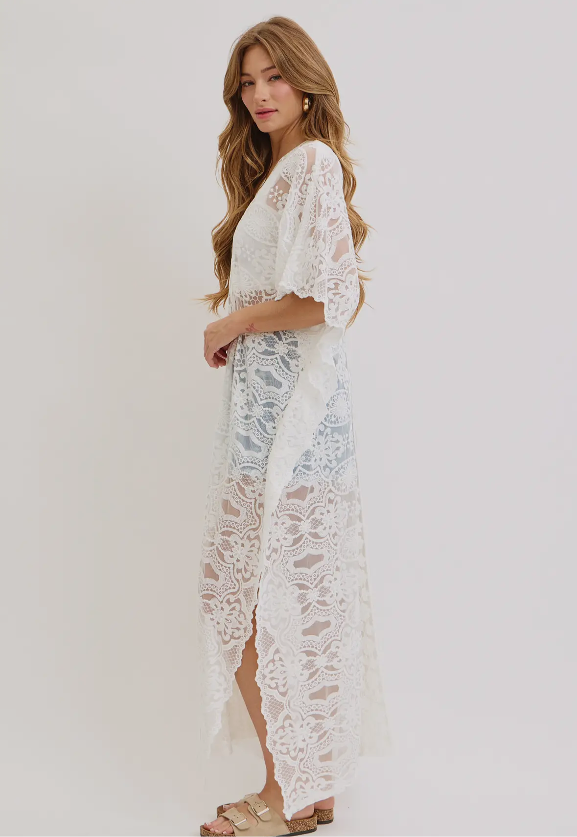 White Lace Caftan Dress or Coverup
