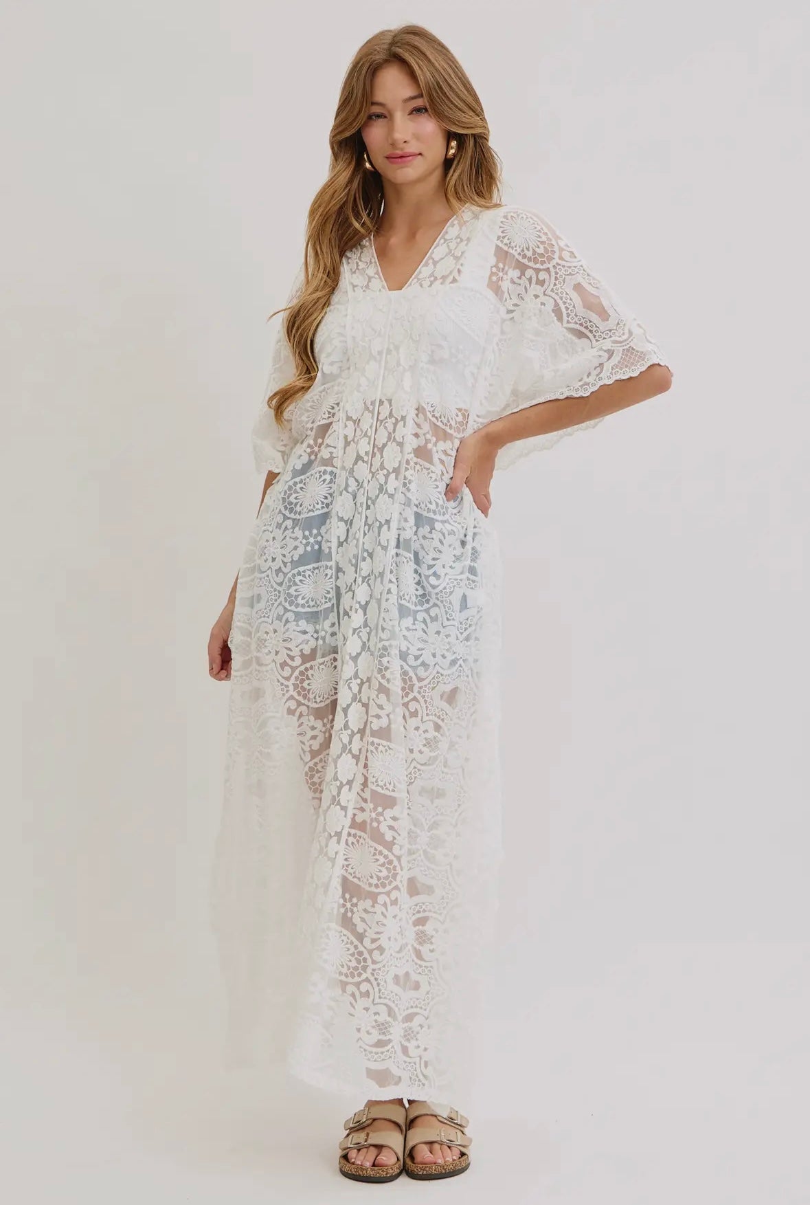 White Lace Caftan Dress or Coverup