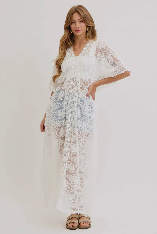 White Lace Caftan Dress or Coverup