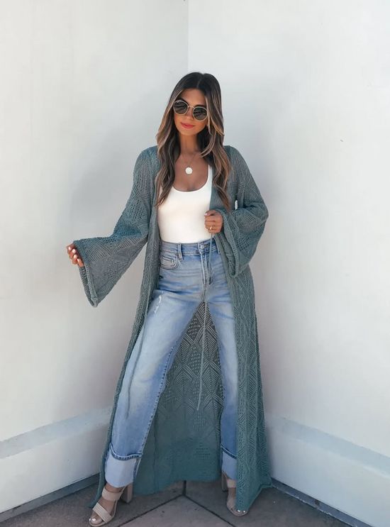Dusty Teal Duster Cardigan or Coverup