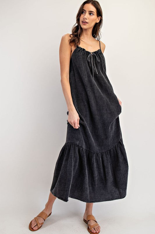 Black Cotton Gauze Maxi Dress