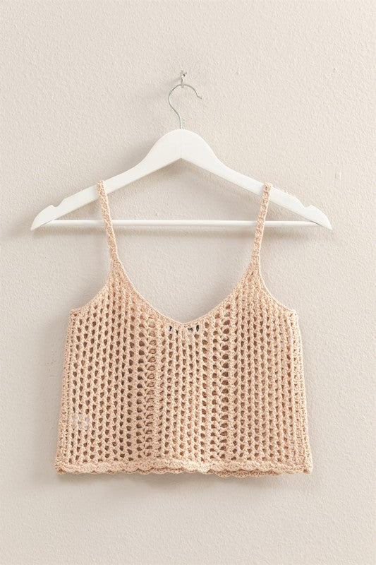 Taupe Crochet Knit Cropped Top
