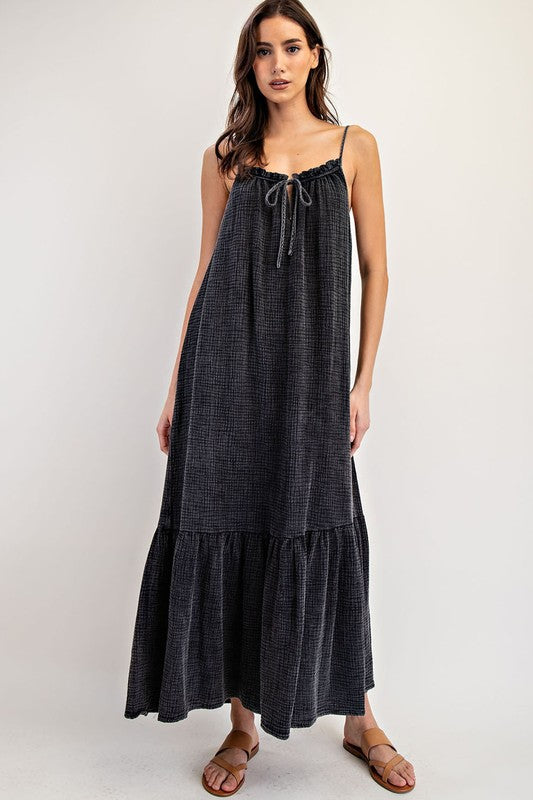 Black Cotton Gauze Maxi Dress