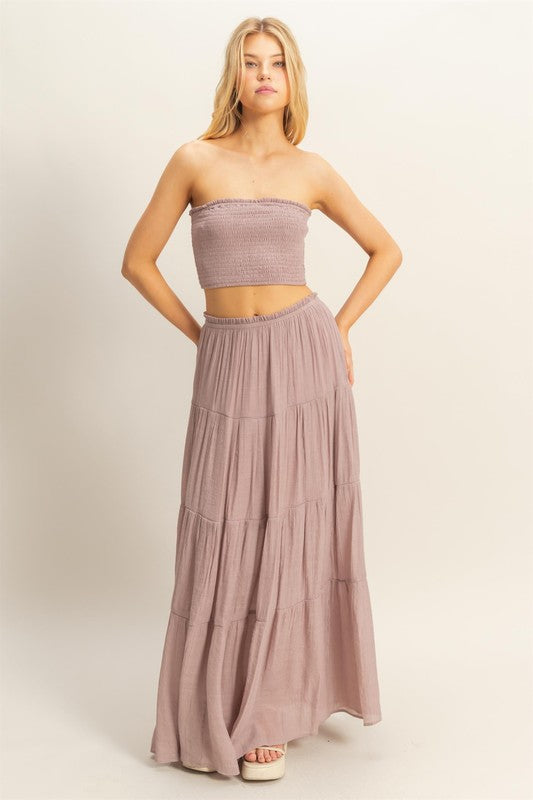 Mauve Two Piece Top and Maxi Skirt Set