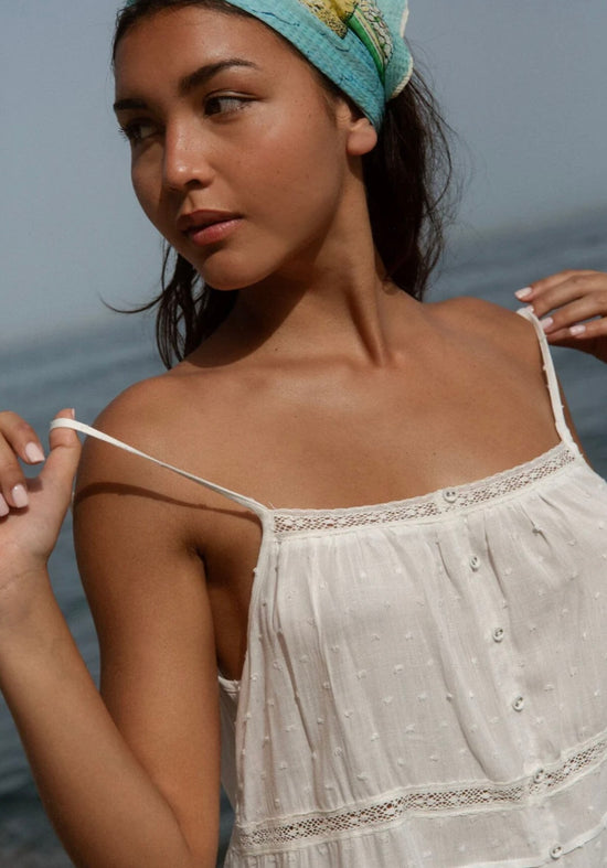 Isla Breeze Boho Lace Trim Button Front Camisole
