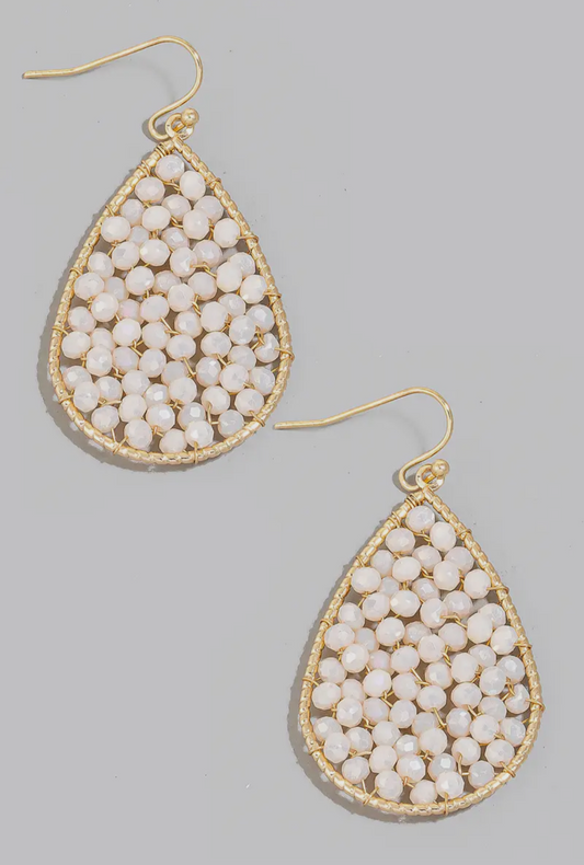 White and Gold Beaded Earrings