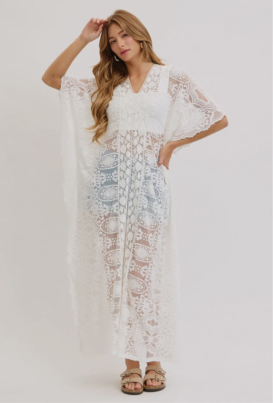 White Lace Caftan Dress or Coverup