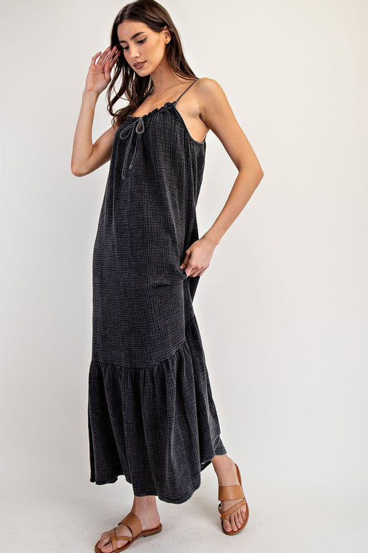 Black Cotton Gauze Maxi Dress