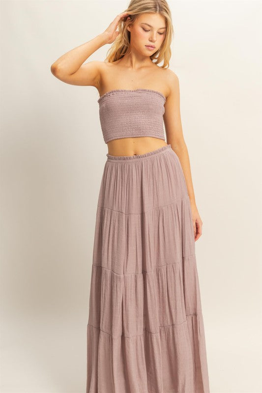 Mauve Two Piece Top and Maxi Skirt Set