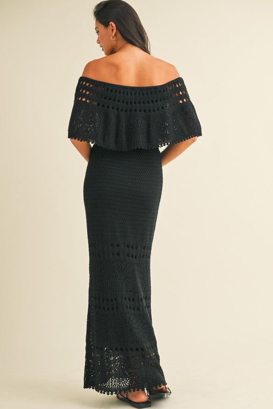 Crochet Maxi Dress-Black