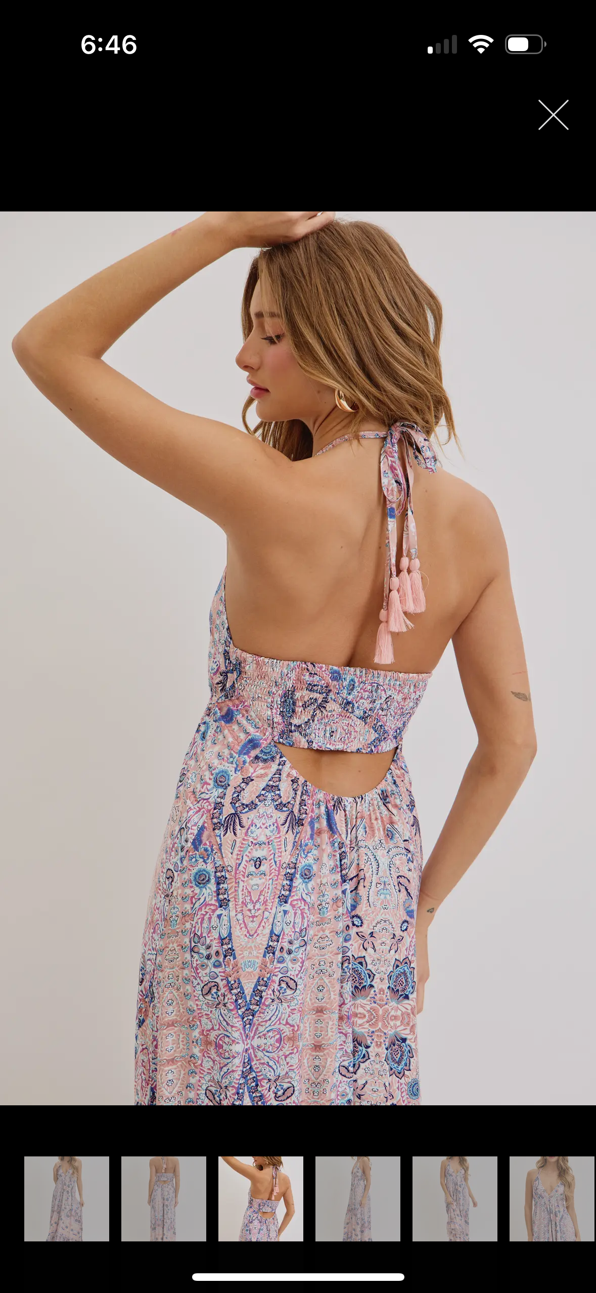 Bohemian Mauve and Blue Floral Halter Maxi Dress