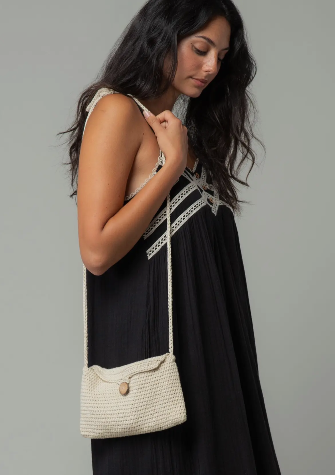 Black Gauze Maxi Dress with Crochet Lace