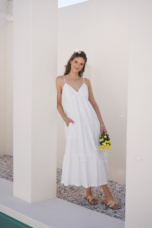 Crochet White Cotton Midi Dress