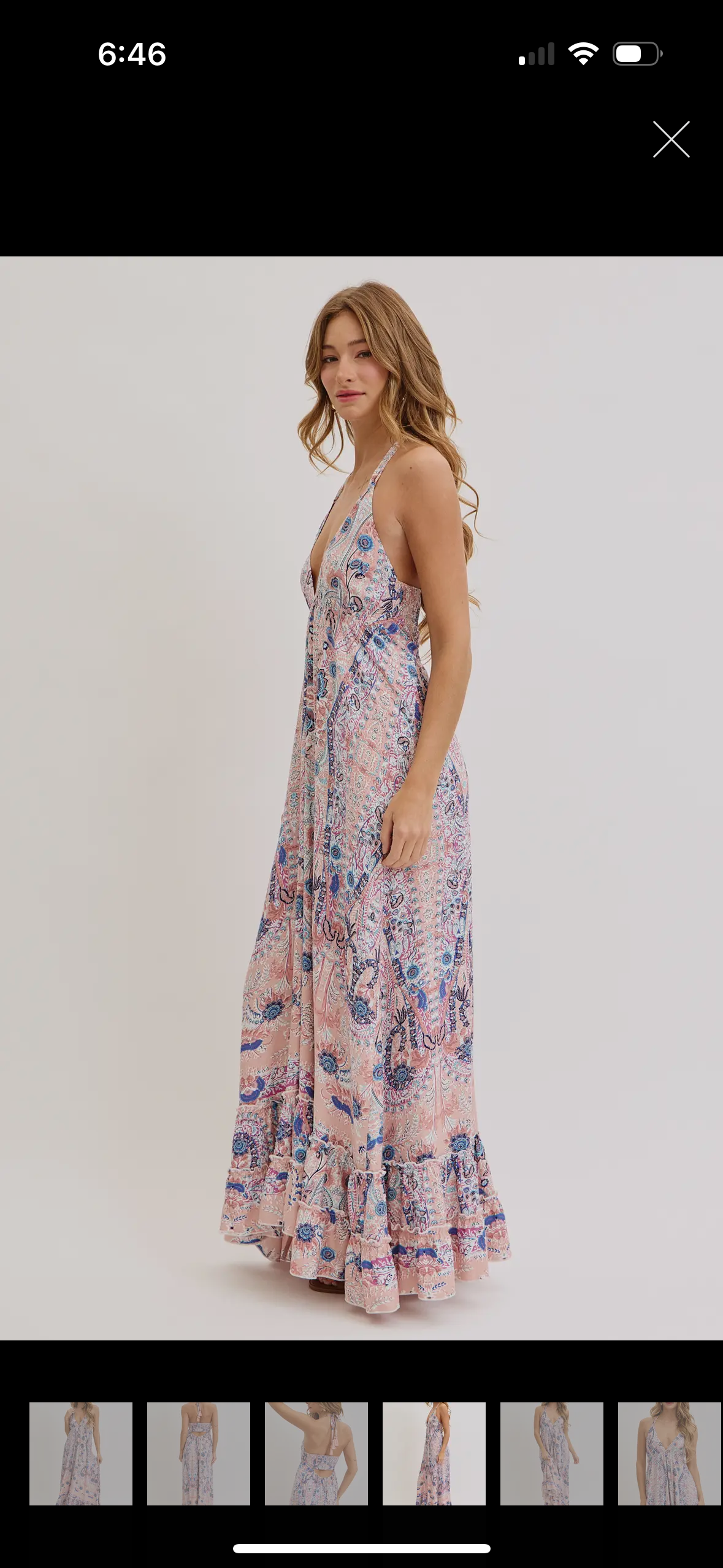 Bohemian Mauve and Blue Floral Halter Maxi Dress