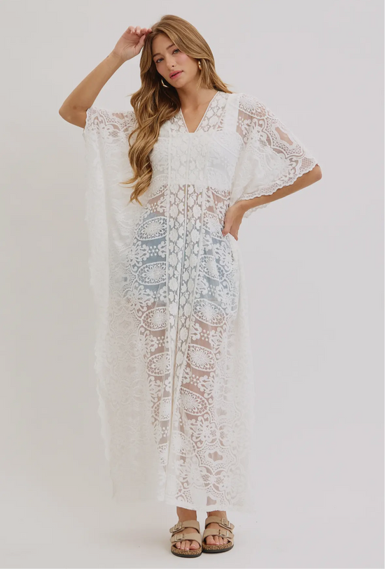 White Lace Caftan Dress or Coverup