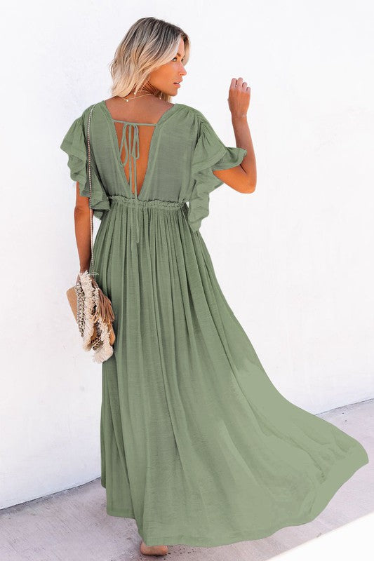 Beach Boho Maxi Dress or Cover Up-Sage Green