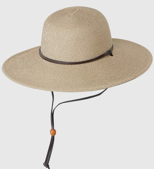 Poolside Wide Brim Sun Hat with Chin Strap-Packable & Crushable-Tan Tweed