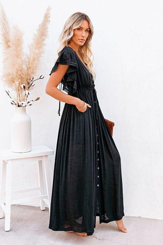 Beach Boho Maxi Dress or Cover-up-Black