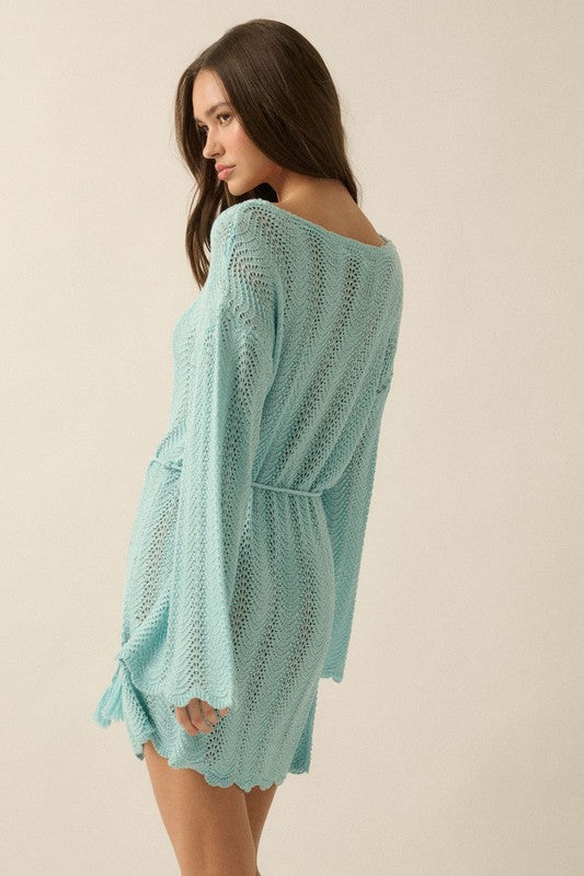 Aqua Blue Crochet Short Dress or Cover-up