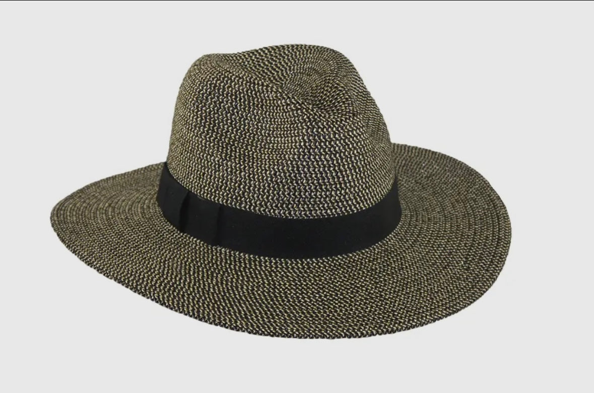 Vacation Ready Wide Brim Sun Hat Fedora-Packable & Crushable-Black Tweed