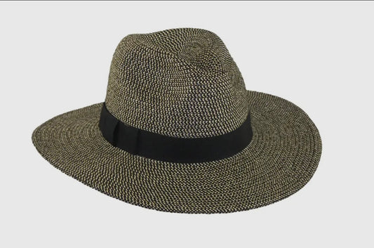 Vacation Ready Wide Brim Sun Hat Fedora-Packable & Crushable-Black Tweed