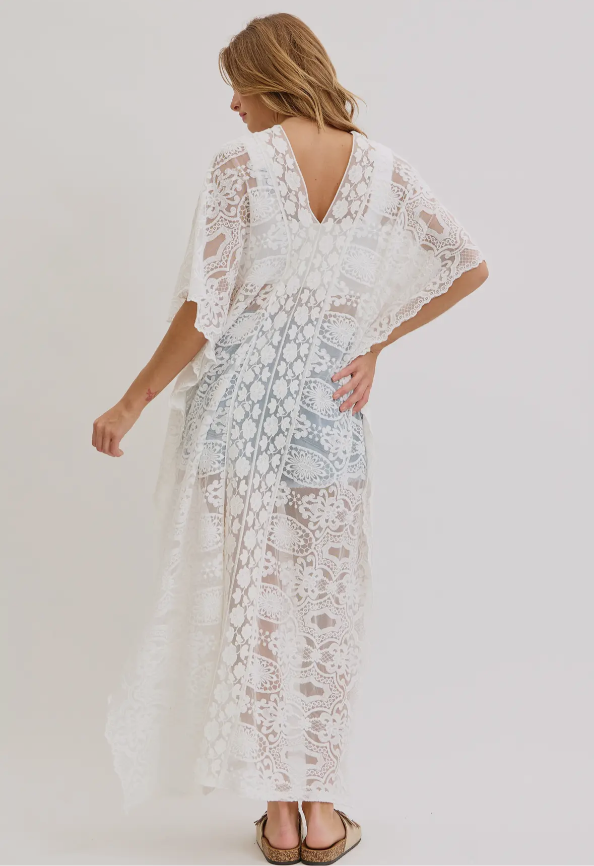 White Lace Caftan Dress or Coverup