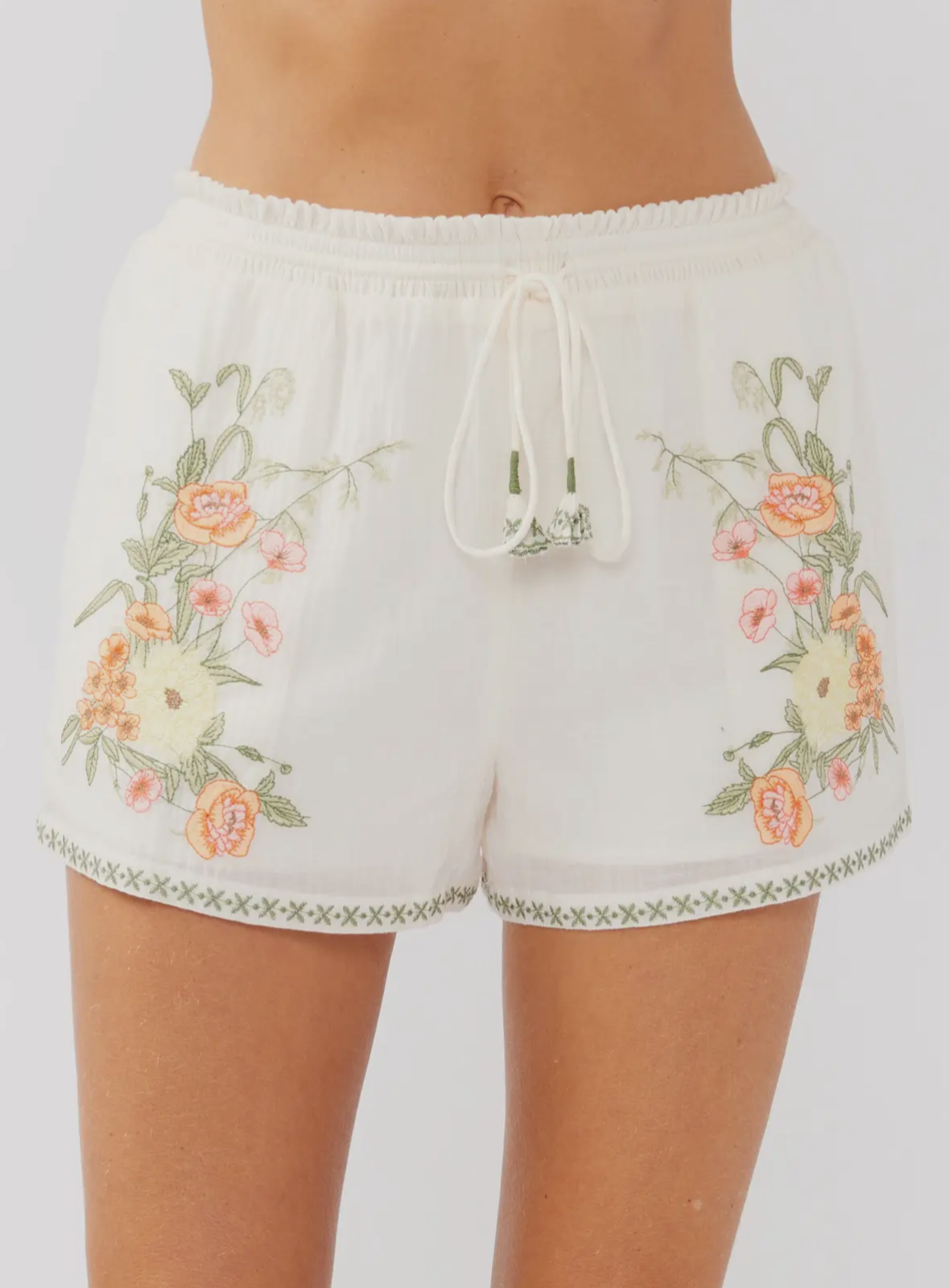 Island Time Embroidered Cotton Floral Shorts Set