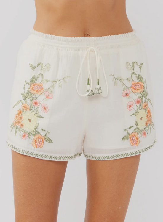 Island Time Embroidered Cotton Floral Shorts Set