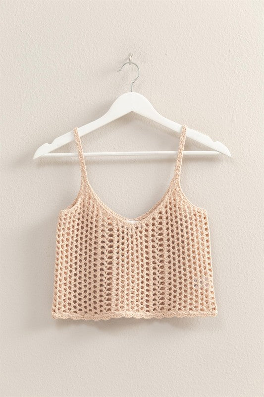 Taupe Crochet Knit Cropped Top
