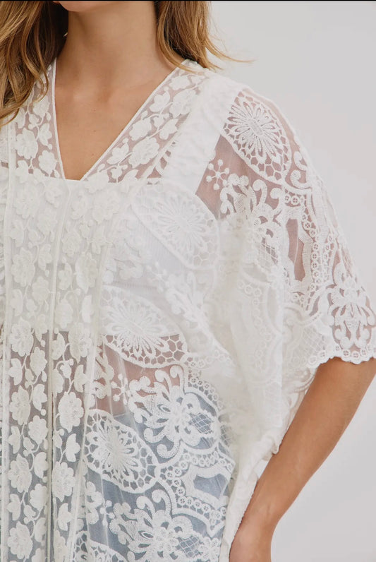 White Lace Caftan Dress or Coverup