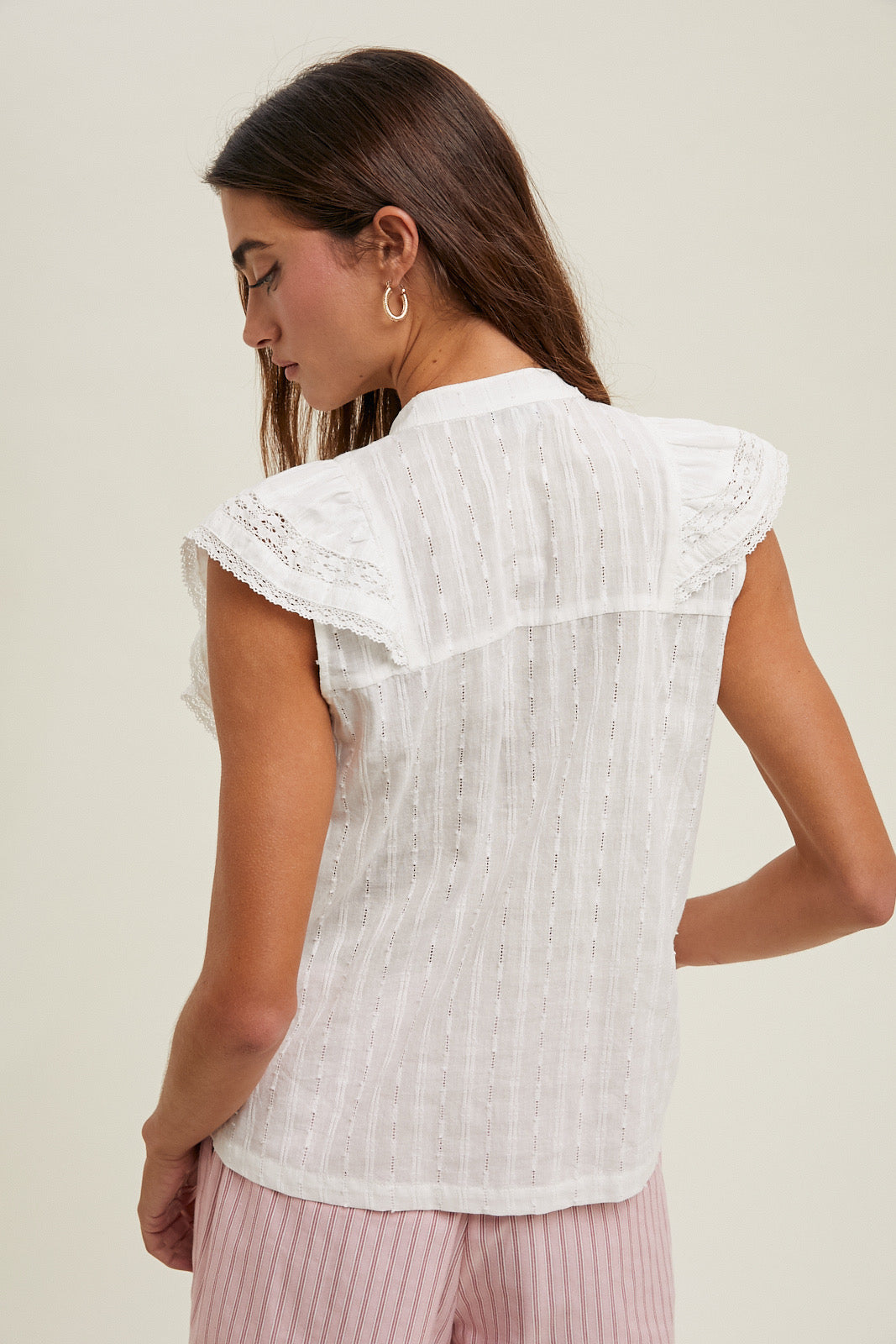 White Eyelet Ruffle Sleeve Top
