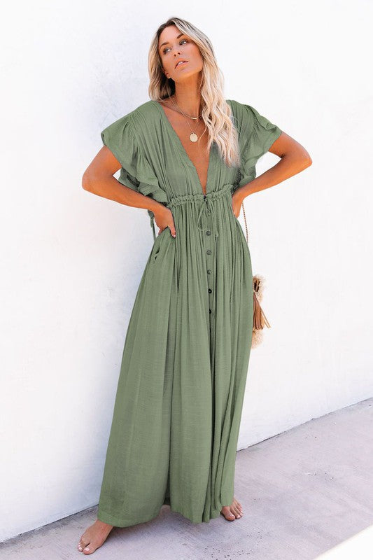 Beach Boho Maxi Dress or Cover Up-Sage Green
