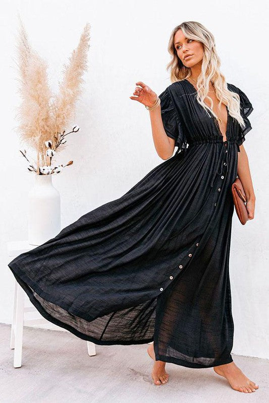 Beach Boho Maxi Dress or Cover-up-Black