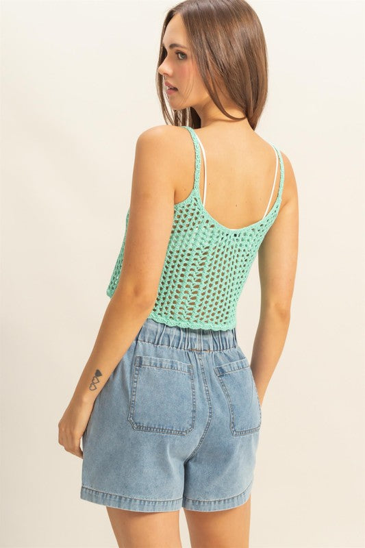 Seafoam Crochet Knit Cropped Top