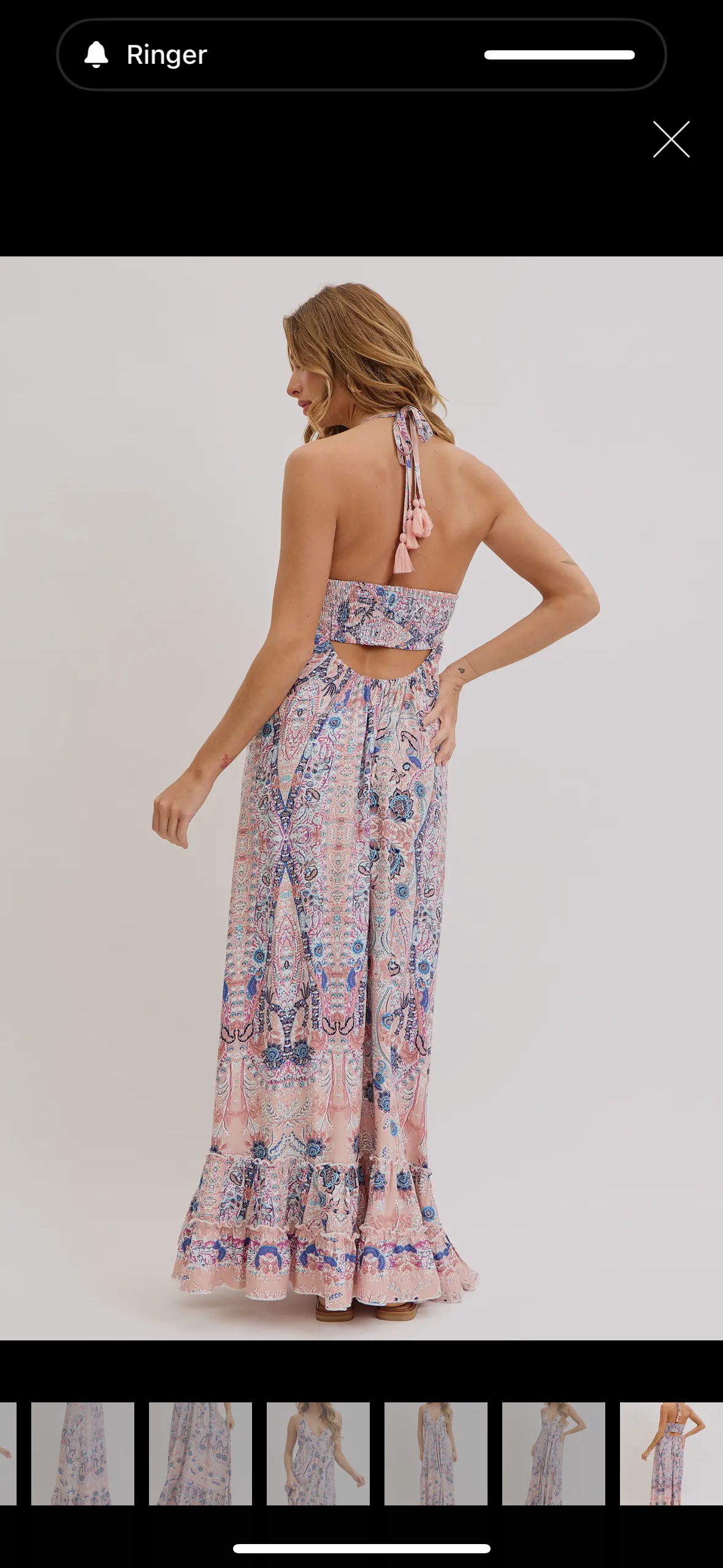 Bohemian Mauve and Blue Floral Halter Maxi Dress