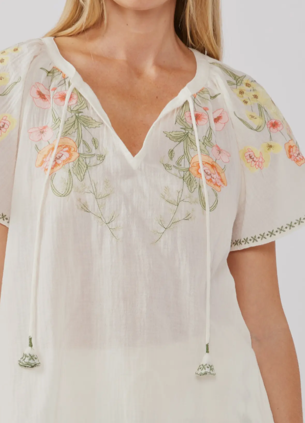 Island Time Embroidered Cotton Floral Shorts Set