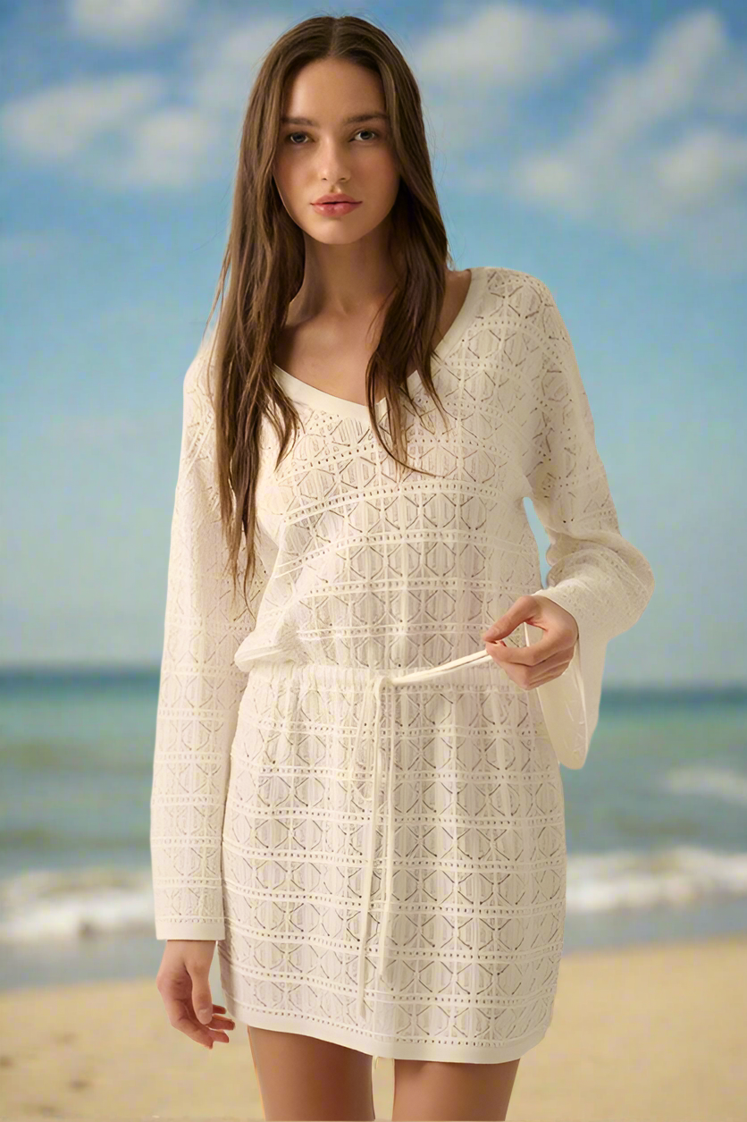 Ivory Crochet Knit Short Dress or Cover-up